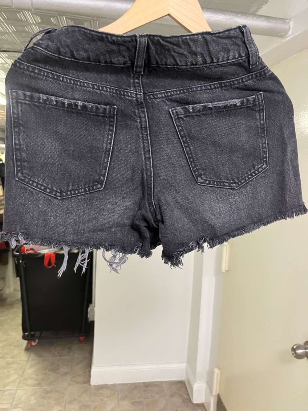 Garage Denim Black Frayed Hem Denim Shorts - Picture 2 of 3